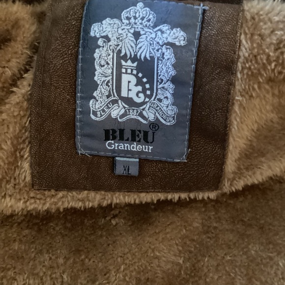 Mens Blue Grandeur Brown Faux Leather Jacket Size XL - Picture 4 of 5